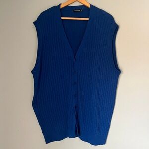 PAUL FREDRICK Blue Knit Cotton Sweater‎ Vest Size XXL TALL Preppy Grandpa